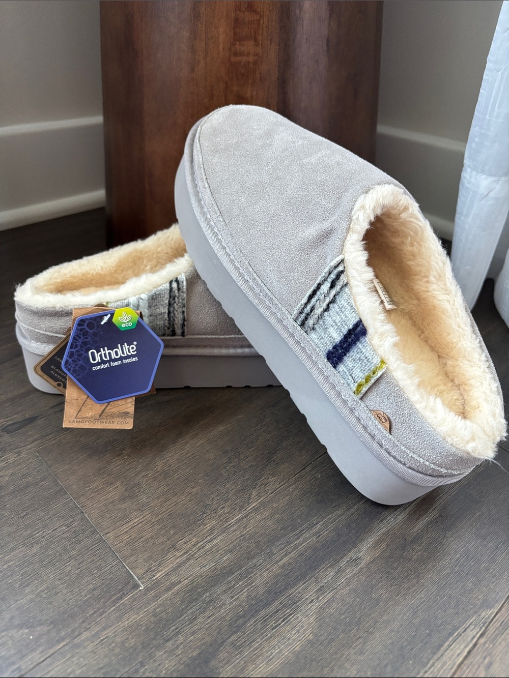 Lamo Jane Ortholite Suede upper,faux fur lining & footbed,rubber outsole,clog